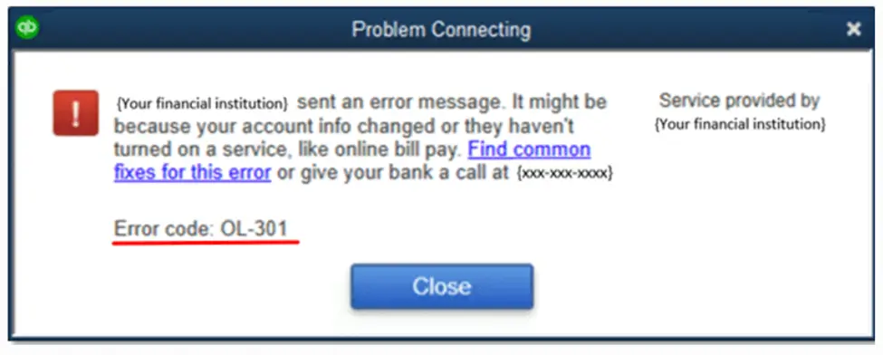 Quickbooks Error Ol 301
